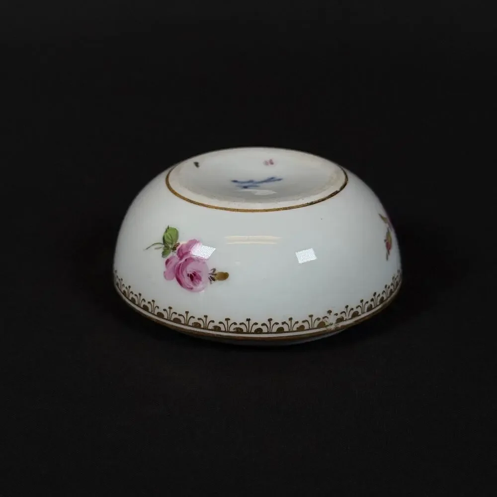 Meissen Antique Porcelain Trinket Box without Lid White Gold Pink Rose Floral 3'